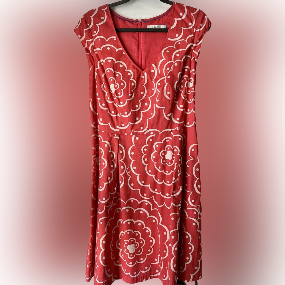 Boden Printed Spring Dress (soft red swirl) US 10R